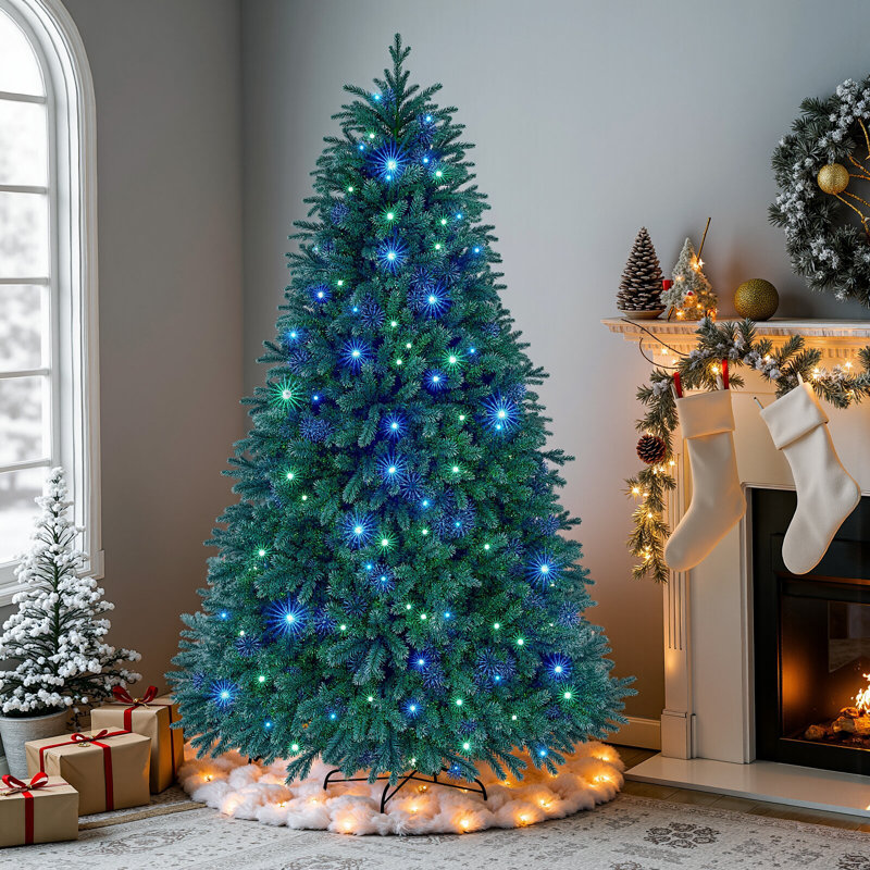 The Holiday Aisle Artificial With Lights Christmas Tree Classic Spruce 7.5ft Equipped With23 Kinds Of Led Clear Lights Easy Storage Assembly Fireproof Material Realistic Pe pvc Christmas Living Room